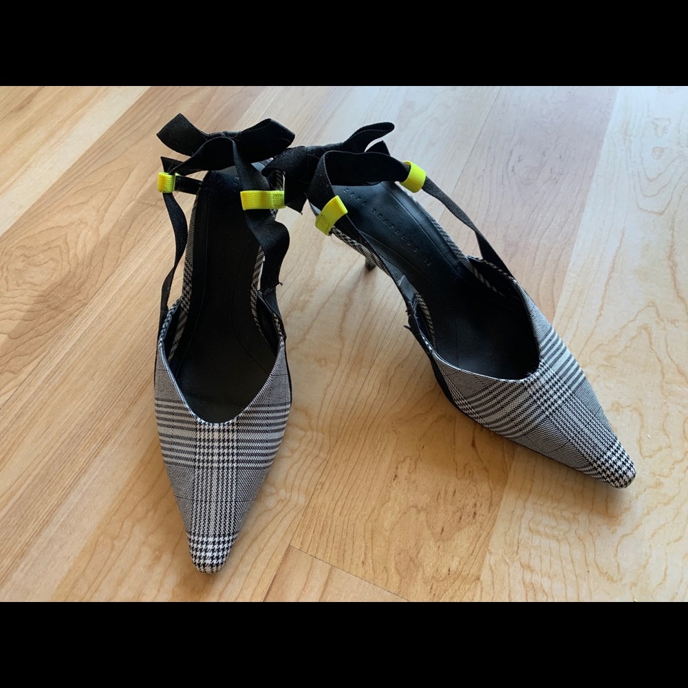 Zara Plaid Slingback Kitten Heels 35